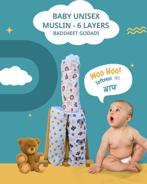 GARBHYATRA Pure Organic Cotton 6 Layer Muslin Badsheet (Godadi) For Baby | Set Of 3