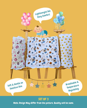 GARBHYATRA Pure Organic Cotton 6 Layer Muslin Badsheet (Godadi) For Baby | Set Of 3