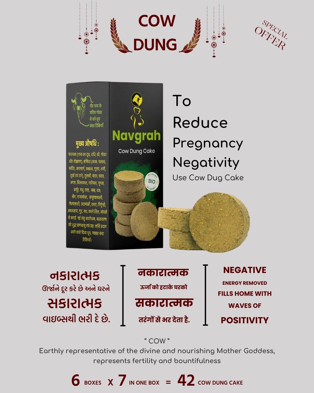 Positive Pregnancy Navgrah Cow Dug Cake (6 Pack=42 Cake)